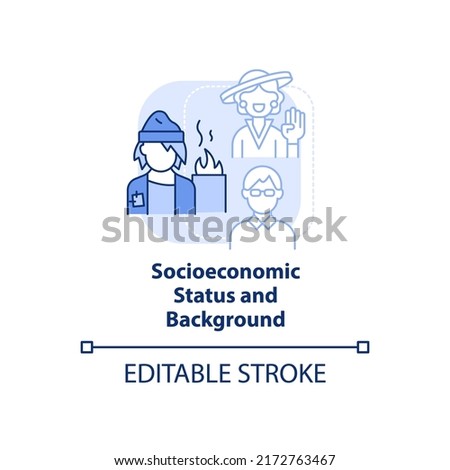 Socioeconomic status and background light blue concept icon. Type of diversity abstract idea thin line illustration. Isolated outline drawing. Editable stroke. Arial, Myriad Pro-Bold fonts used