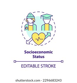 Socioeconomic status concept icon. High risks of disease development for poor patients. Social determinant of health abstract idea thin line illustration. Isolated outline drawing. Editable stroke