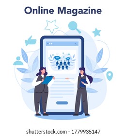 Sociologist online service or platform. Scientist study of society, pattern of social relationship. Online magazine. Isolated vector illustration
