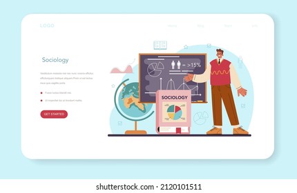 Sociologist web banner or landing page. Scientist study of society, pattern of social relationship and culture. Statistics and sociological poll analysis. Flat vector illustration
