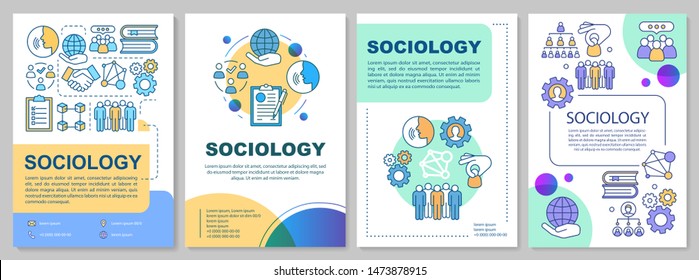 Sociology brochure template layout. Social research, sciences. Flyer, booklet, leaflet print design with linear illustrations. Vector page layouts for magazines, annual reports, advertising posters