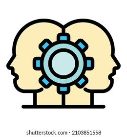 Sociology cogwheel icon. Outline sociology cogwheel vector icon color flat isolated