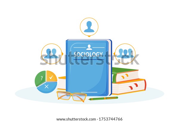 Sociology flat concept vector illustration. School subject. Social science metaphor. University course. Study of society. People interaction analysis. Student textbooks 2D cartoon objects