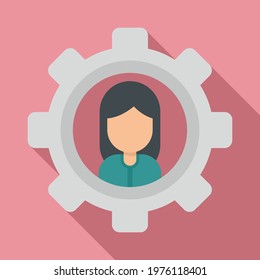 Sociology gear woman icon. Flat illustration of sociology gear woman vector icon for web design