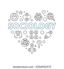 Sociology Heart banner in outline style - Social Interaction vector minimal background