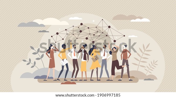 Sociology as human behavior study or society\
cognition tiny person concept. Educational theoretical knowledge\
about community crowd and individuals culture, interaction or\
patterns vector\
illustration