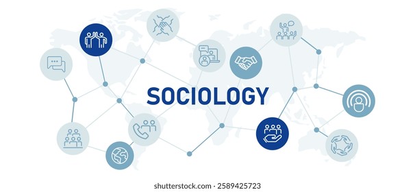 Sociology icon set with illustration human network connection personal social communication phycological development society life interaction design