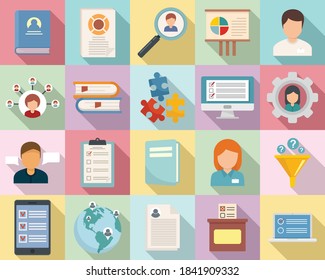 Sociology icons set. Flat set of sociology vector icons for web design