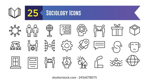 Sociology icons set. Outline set of sociology vector icons for ui design. Outline icon collection. Editable stroke.