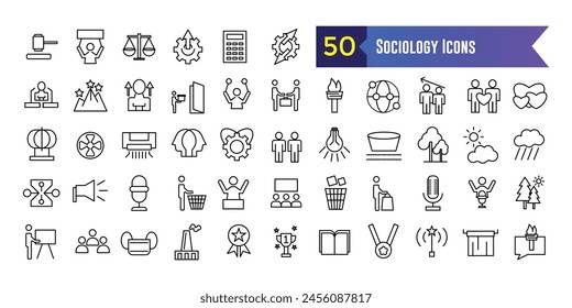 Sociology icons set. Outline set of sociology vector icons for ui design. Outline icon collection. Editable stroke.