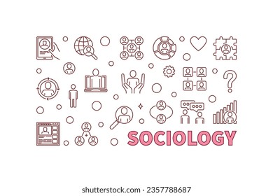 Banner horizontal del esbozo de sociología. Concepto de ciencia social vector fondo lineal creativo 