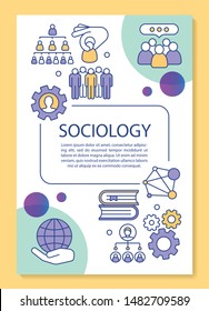Sociology poster template layout. Population analysis. Public relations. Banner, booklet, leaflet print design with linear icons. Vector brochure page layouts for magazines, advertising flyers