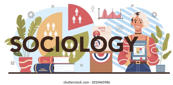 Soziologie Schule Fach Typografie Header. Studierende der Gesellschaft, Muster sozialer Beziehungen, sozialer Interaktion und Kultur. Vektorgrafik