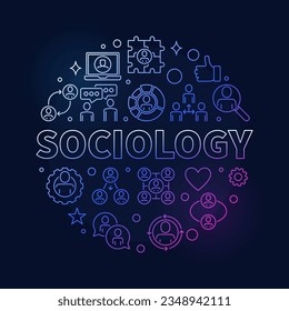 Sociology and Social Interaction concept vector round outline colored banner with dark background 