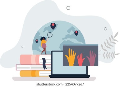 La sociología como estudio sobre las causas sociales del comportamiento. Diversidad cultural, etnia y su impacto en las consecuencias sociales. Ilustración vectorial plana.