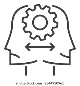 Vector de sociología Cara con concepto de rueda de cog icono de línea delgada o símbolo