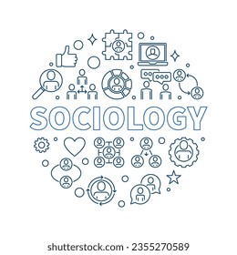 Sociology vector round thin line banner. Social Interaction concept minimal background