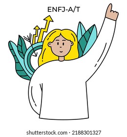 Socionics mbti.Personality type. Mbti test . Mental mindset type. Young woman flat vector illustration on white background. Personality test