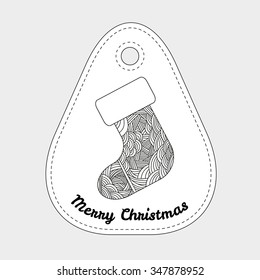 Sock with abstract doodle pattern. Christmas picture collection. Vector illustration.