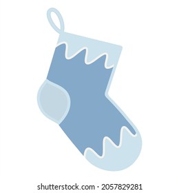 Sock blue outline icon, Merry Christmas and Happy New Year. Icons for web and mobile design. Comfort and warmth concept. Doodle, minimalism, flat style. Vector design.