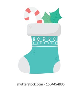 sock candy cane celebration happy christmas vector illustration