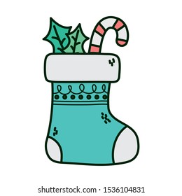 sock candy cane celebration happy christmas vector illustration