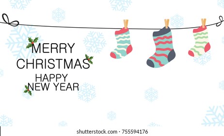 Sock cartoon vector. Snow vector background. free space for text.