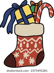 sock christmas, element for christmas festival, doodle isolate ornament of holiday winter, cute line about merry xmas.