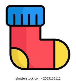 sock colored line icon, Merry Christmas and Happy New Year icons for web and mobile design