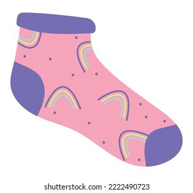 sock with colroed rainbows over white