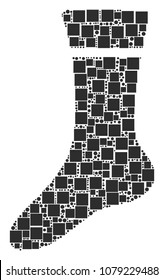 Sock composition icon of squares and round items in various sizes. Vector objects are grouped into sock mosaic design concept.
