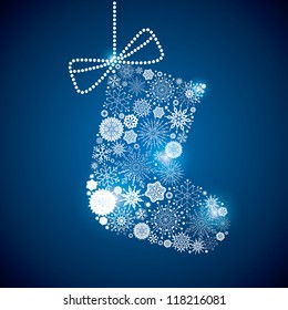 Sock consisting of a scattering of scintillating shining snowflakes