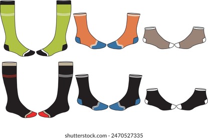 sock design flat sketch, vector sock file