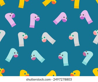 Sock doll cartoon pattern seamless. Socks puppet show background