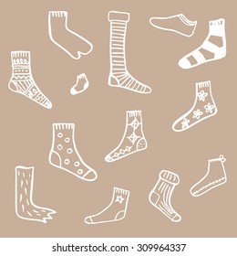 Sock doodles isolated line drawings.