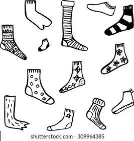 Sock doodles isolated line drawings.