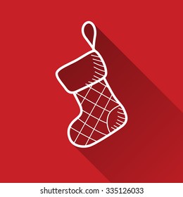 Sock flat outline icon on red background with shadow. Vector illustration