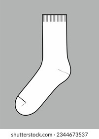 Sock flat sketch on a background. Apparel design. Accessory CAD mockup. Fashion technical drawing template. Vector illustration.