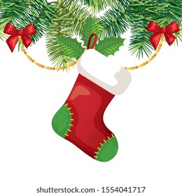 sock hanging with decoration christmas vector illustration design
