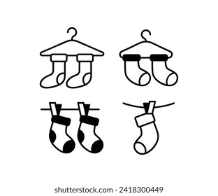 Socken hängende Symbole einfache Vektordesign schwarz weiß Umriss moderne Illustrationensammlungen Set