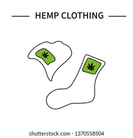 Sock and hat made of hemp yarn. Icon line art. Hemp clothing