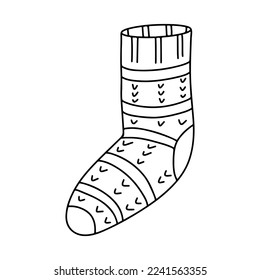 Sock con patrón de corazones en estilo doodle dibujado a mano. Ilustración vectorial para niños coloreando libro.