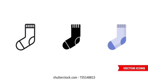 Sock icon of 3 types: color, black and white, outline. Isolated vector sign symbol.