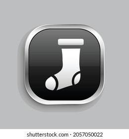 diseño de icono de calcetín. Estilo botón brillante rectángulo redondeado aislado en fondo gris. Ilustración del vector