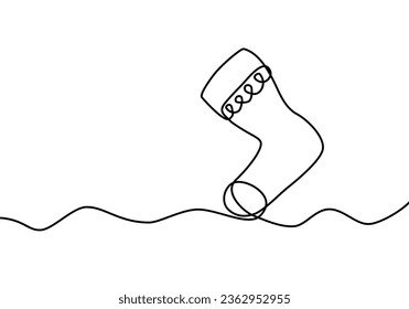 The sock icon is hand drawn in continuous lines. Christmas concept background with copy space. abstract linear vector illustration