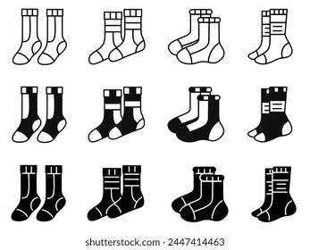 Sock icon illustration collection. Black and white design icon for business. Stock vector.