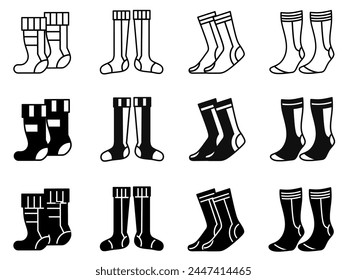 Sock icon illustration collection. Black and white design icon for business. Stock vector.