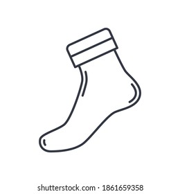 Socksymbol, lineare einzelne Illustration, dünner Zeilenkreislauf, Webdesign-Zeichen, Umrisssymbol mit bearbeitbarem Strich auf weißem Hintergrund.
