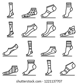 Sock icon set. Outline set of sock vector icons for web design isolated on white background