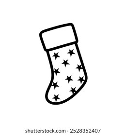 Icono de calcetín con patrón de estrellas, Navidades dibujadas a mano Calcetín Vector minimalista, Ilustración de calcetín para decoración o adorno, Ilustración de calcetín estilo arte de línea